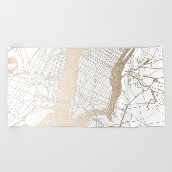 New York City White on Gold Beach Towel