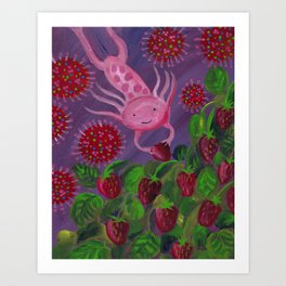 Axolotls Love Strawberries Even During Quarantine Art Print