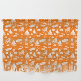 Orange And White Summer Beach Elements Pattern Wall Hanging