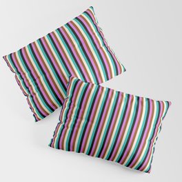 [ Thumbnail: Vibrant Black, Light Sea Green, Beige, Brown, and Orchid Colored Lined/Striped Pattern Pillow Sham ]
