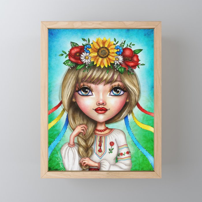 Beautiful Ukrainian Girl in Traditional Dress Framed Mini Art Print