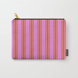 [ Thumbnail: Violet and Chocolate Colored Lines/Stripes Pattern Carry-All Pouch ]