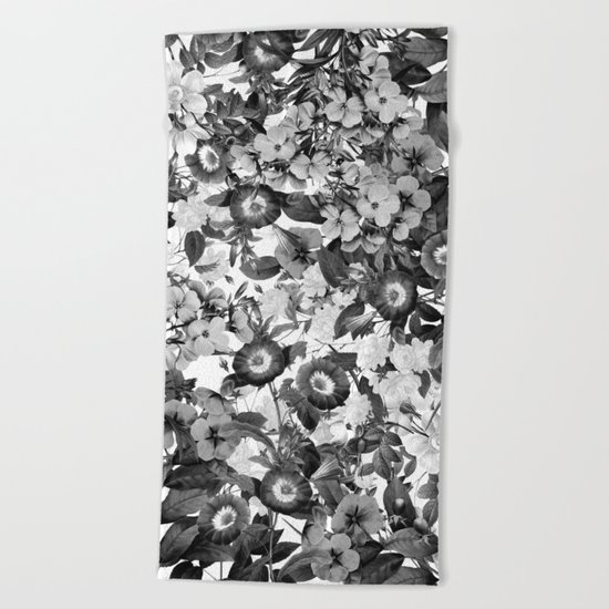 Night Garden Black and White Beach Towel