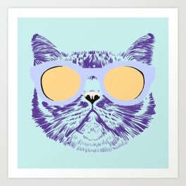 Tabby Cat with Holographic Sunglasses - Lilac Yellow Mint Art Print