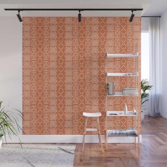 Orange Clay Mudcloth Boho Earthy Abstract Pattern Wall Mural