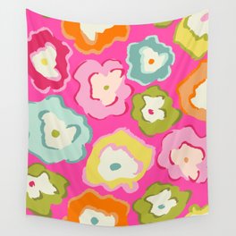 Abstract Colorful Matisse Summer Flowers On Shiny Pink Wall Tapestry