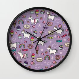 Purple Unicorns & Sweet Daydreams, Little Girls Decor, Bright, Sweets Wall Clock