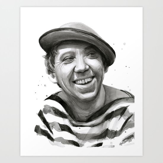 Yuriy Nikulin Portrait Watercolor | Юрий Никулин портрет Art Print