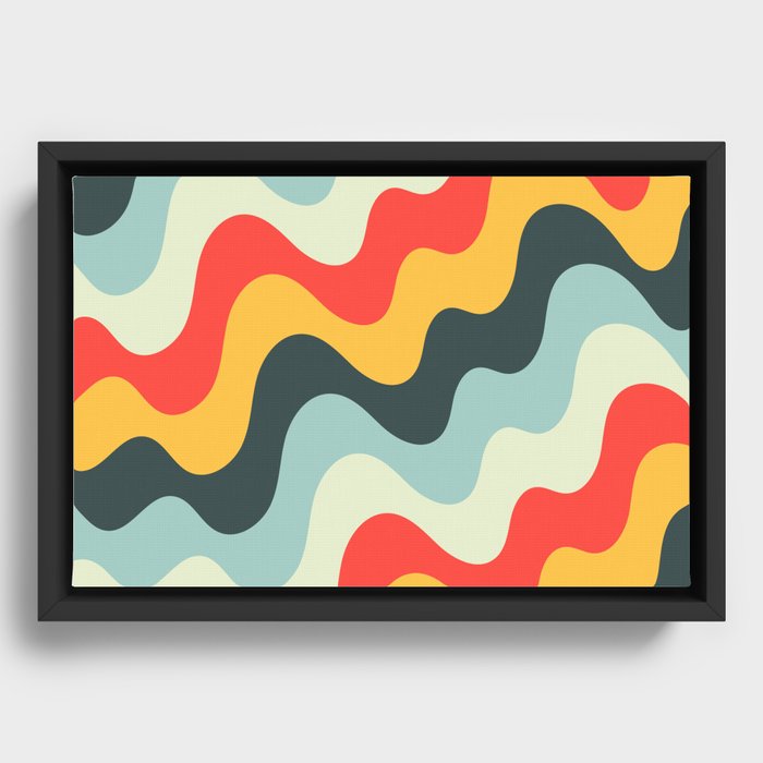Vintage Classic Summer Palette Mid-Century Minimalist Waves Abstract Art  Framed Canvas