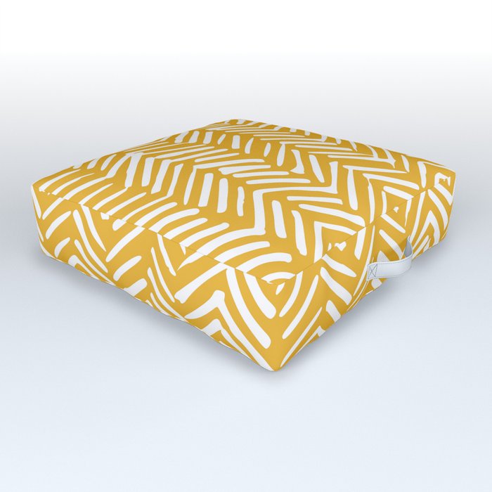 Boho Abstract Herringbone Pattern, Summer Yellow Outdoor Floor Cushion