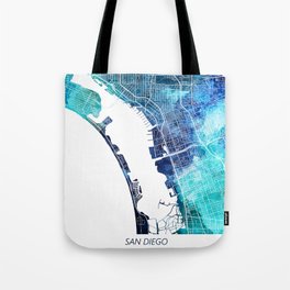 San Diego California Navy Blue Turquoise Watercolor Tote Bag
