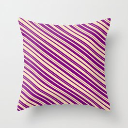 [ Thumbnail: Purple & Tan Colored Lines/Stripes Pattern Throw Pillow ]