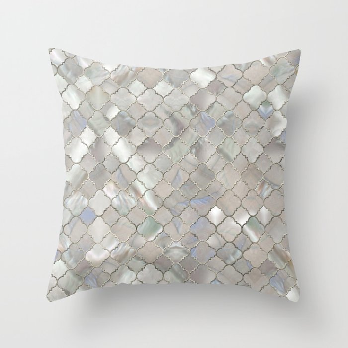 Quatrefoil Moroccan Pattern Mother of Pearl Throw Pillow