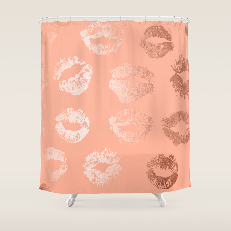 Sweet Life Lips Peach Coral Pink Shimmer Shower Curtain By Followmeinstead Society6