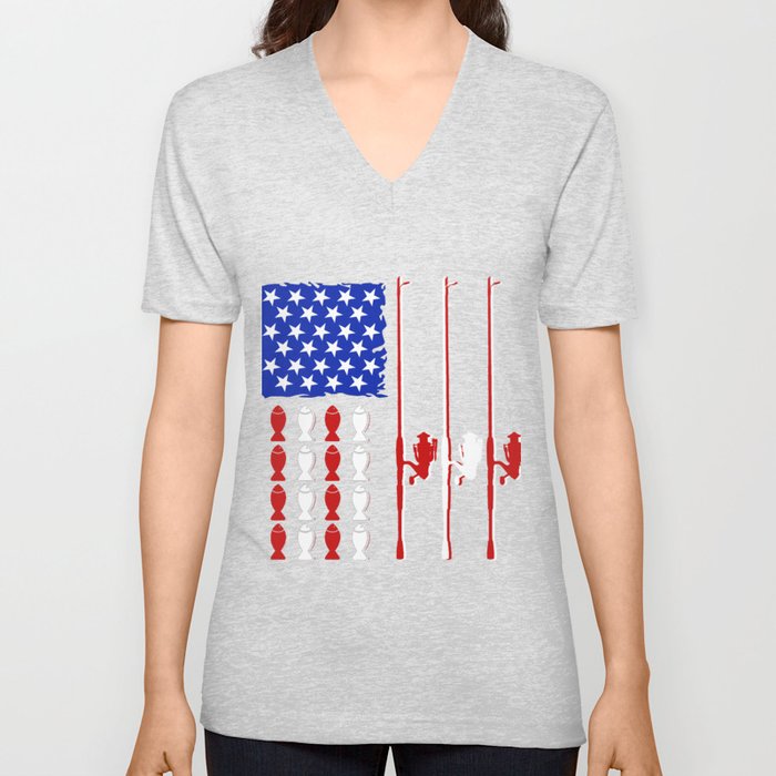 Usa Fishing Rod Bass American Flag Fishing Shirt Unisex V Neck By Wwb Society6