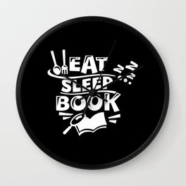 Eat Sleep Book Cute Funny Kids Illustration Wall Clock