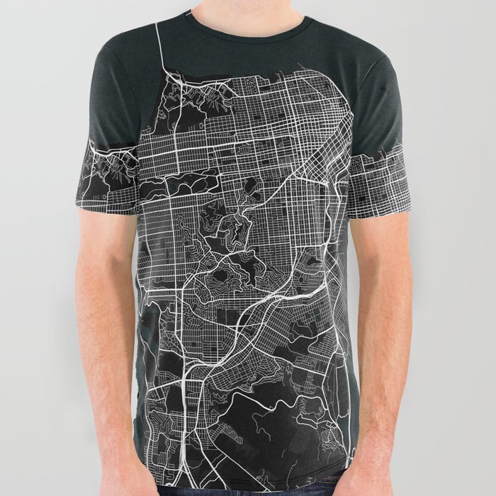 San Francisco City Map of California, USA - Dark All Over Graphic Tee