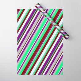 [ Thumbnail: Vibrant Green, Maroon, Light Cyan, Purple, and Grey Colored Lines Pattern Wrapping Paper ]