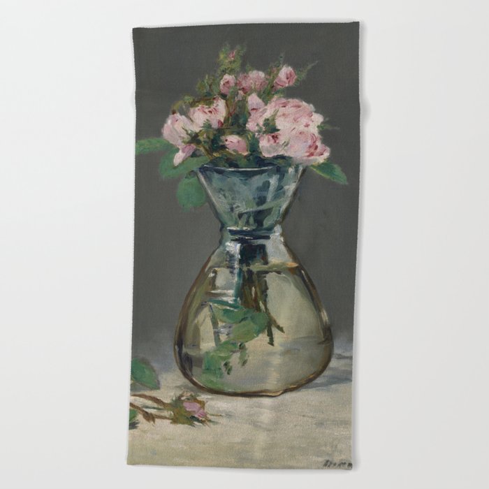 Moss Roses in a Vase, 1882 by Edouard Manet Beach Towel