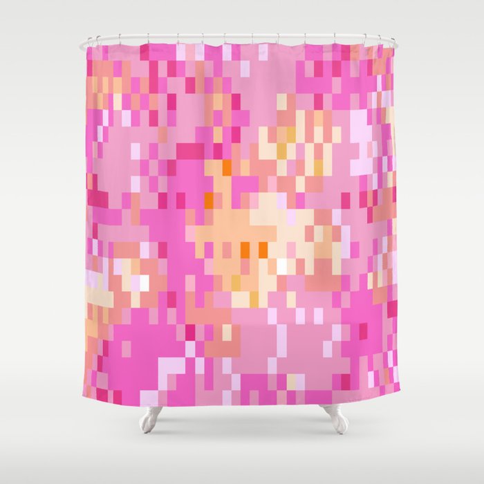 Pink and Orange Retro Pixel Camo Pattern Shower Curtain