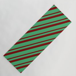 [ Thumbnail: Maroon & Sea Green Colored Striped Pattern Yoga Mat ]