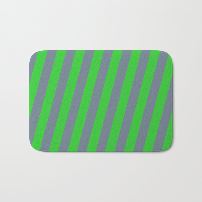 Slate Gray & Lime Green Colored Lines Pattern Bath Mat
