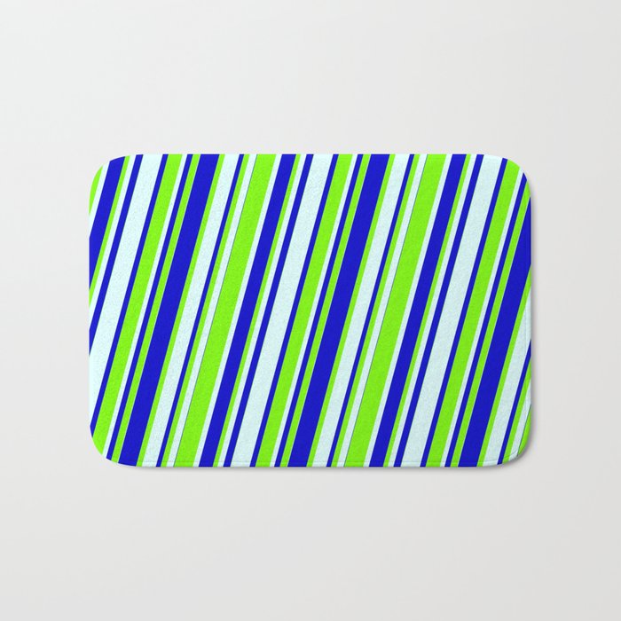 Light Cyan, Blue & Green Colored Lined/Striped Pattern Bath Mat