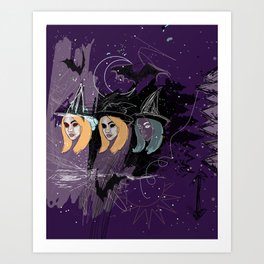 Dawn a witch painting - witchy art purple with moon Art Print