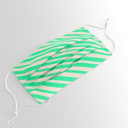 [ Thumbnail: Beige & Green Colored Lines/Stripes Pattern Face Mask ]