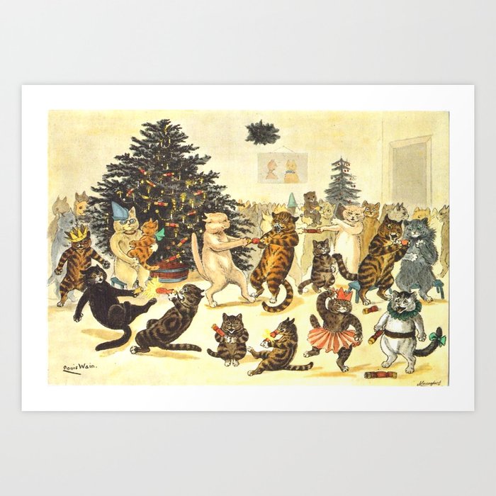 'Christmas Party Cats' by Louis Wain Vintage Cat Art Art Print Art Print