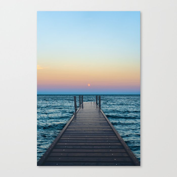 Lake Superior Sunset and Moon Canvas Print