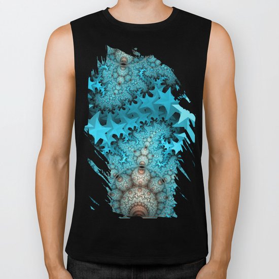 Cute blue stars and decorative orbs, fractal abstract Biker Tank