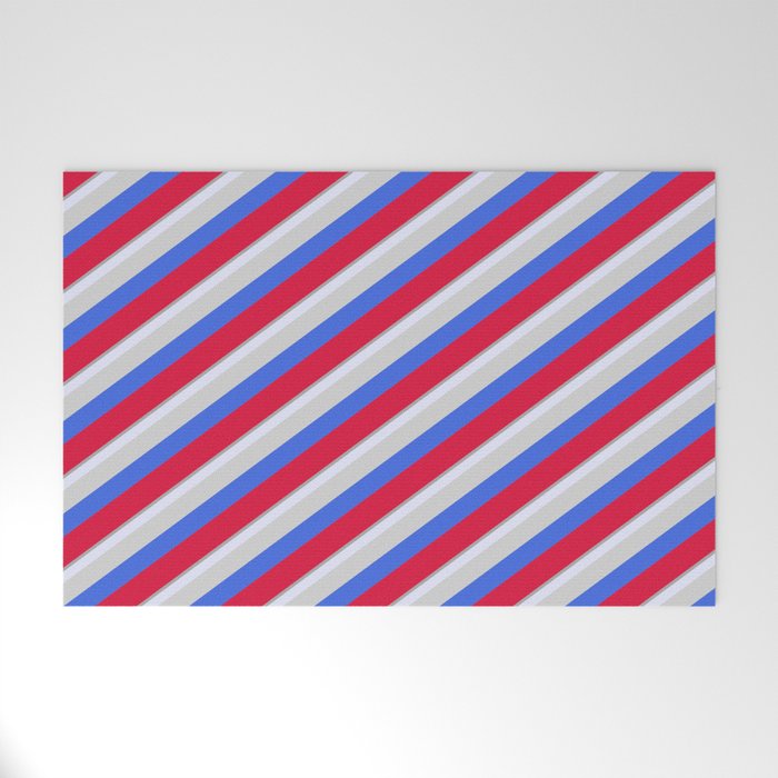 Colorful Dark Gray, Lavender, Light Grey, Royal Blue, and Crimson Colored Stripes/Lines Pattern Welcome Mat