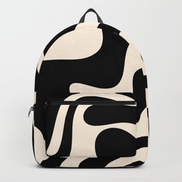 Retro Liquid Swirl Abstract in Black and Almond Cream 2 Backpack | Contemporary, Digital, Cool, Curated, Painting, Pattern, Kierkegaard Design, Psychedelic, Black And White, Abstract 