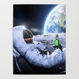 Astronaut on the Moon with beer Poster
