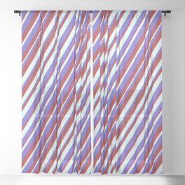 [ Thumbnail: Light Cyan, Slate Blue, and Brown Colored Lined/Striped Pattern Sheer Curtain ]