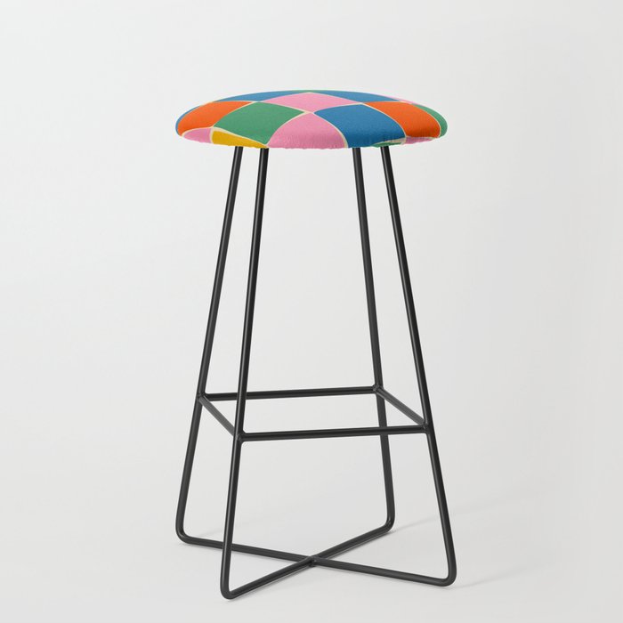 Flux Modern Check Colorful Grid Pattern in Rainbow Pop Colors Bar Stool
