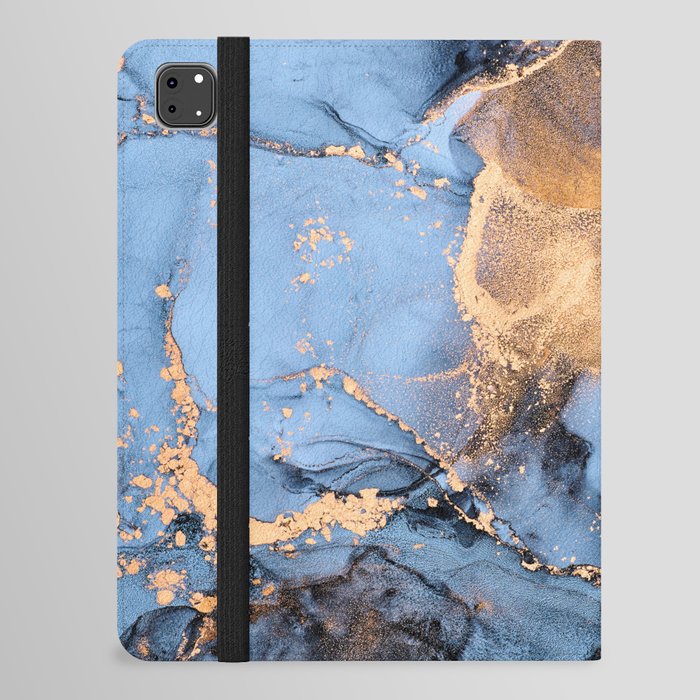Dusty Blue + Goldenrod Abstract Marble Haze iPad Folio Case
