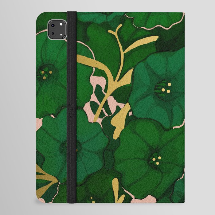 Green, Gold, and Pink, Floral Pattern iPad Folio Case