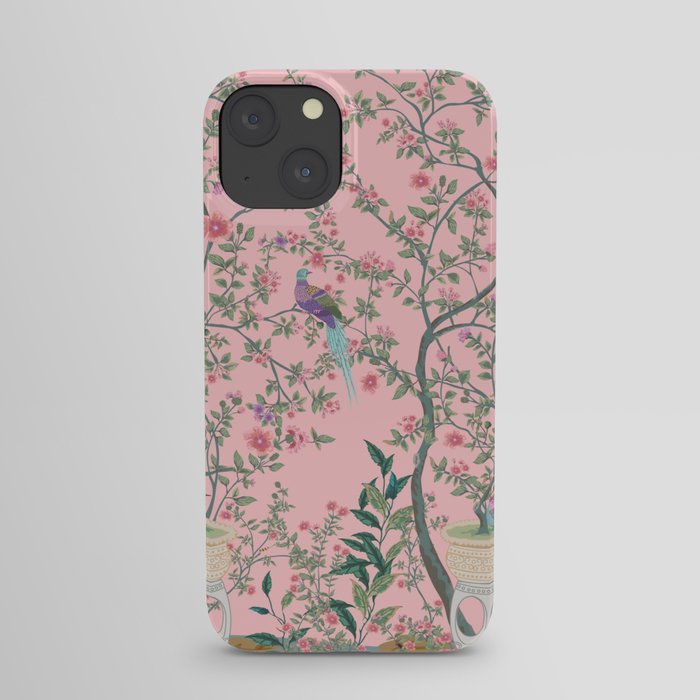 Chinoiserie Pink Fresco Floral Garden Birds Oriental Botanical iPhone Case