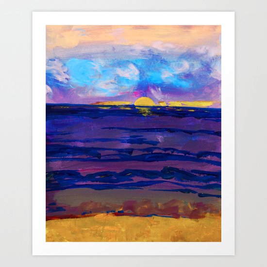 Large Golden Sunset Ocean Beach Abstract Art Print By