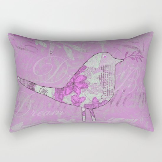 pink bird typography collage Rectangular Pillow