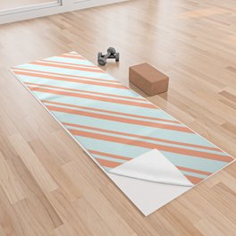 [ Thumbnail: Light Salmon & Light Cyan Colored Striped Pattern Yoga Towel ]