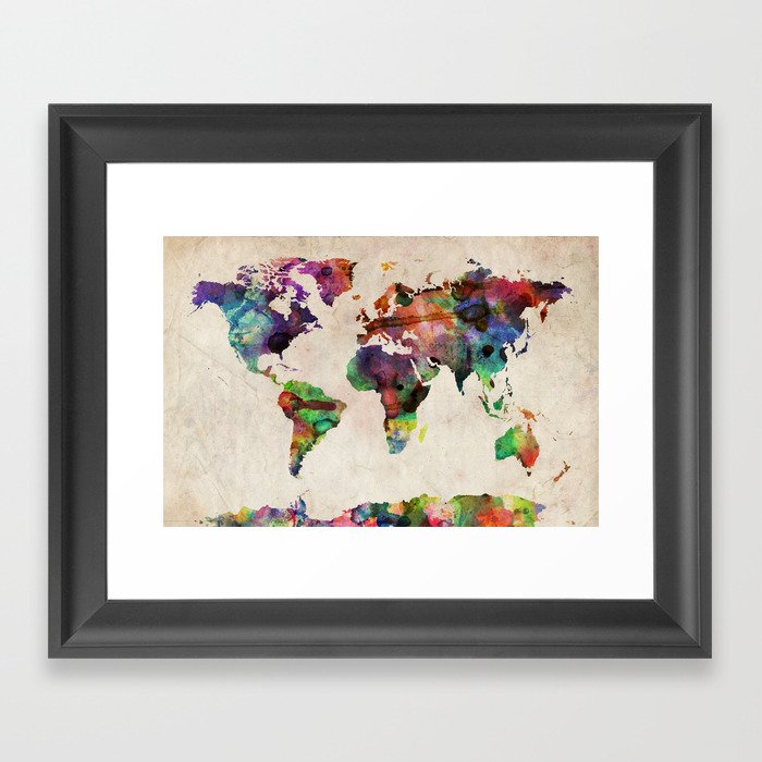 World Map Urban Watercolor Framed Art Print