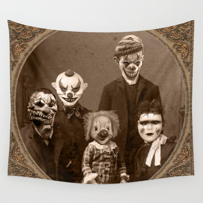 Creepy Clown Family Halloween Wall Tapestry