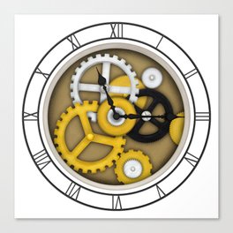 Antique Clockface with Visible Gears Trompe L'oeil Clockwork Canvas Print