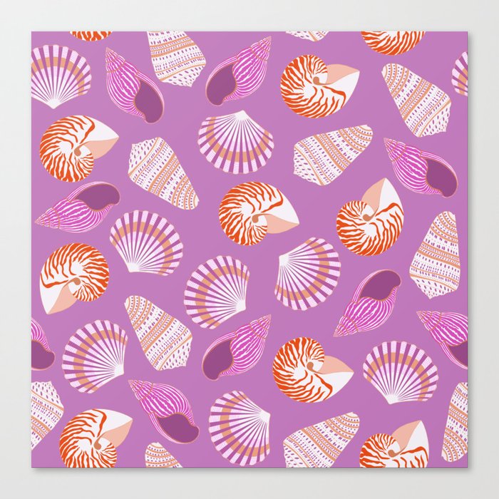 Shell pattern on purple background Canvas Print