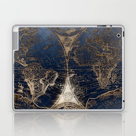 World Map Deep Blue and Gold Laptop & iPad Skin