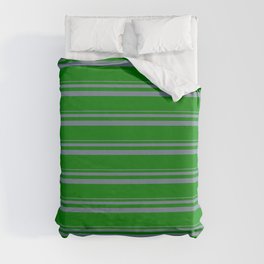 [ Thumbnail: Light Slate Gray and Green Colored Stripes Pattern Duvet Cover ]