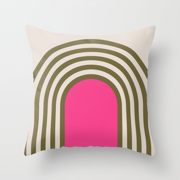 Retro Olive Green & Pink Arches  Throw Pillow